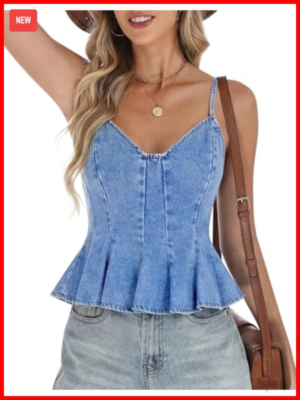 Peplum Denim Halter Top V-Neck Crop Corset Tank Y2K Style